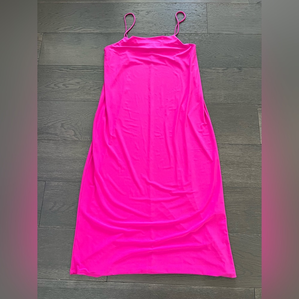 Zara Midi Maxi Cocktail Womens Dress Spaghetti Strap Fuchsia Pink Large